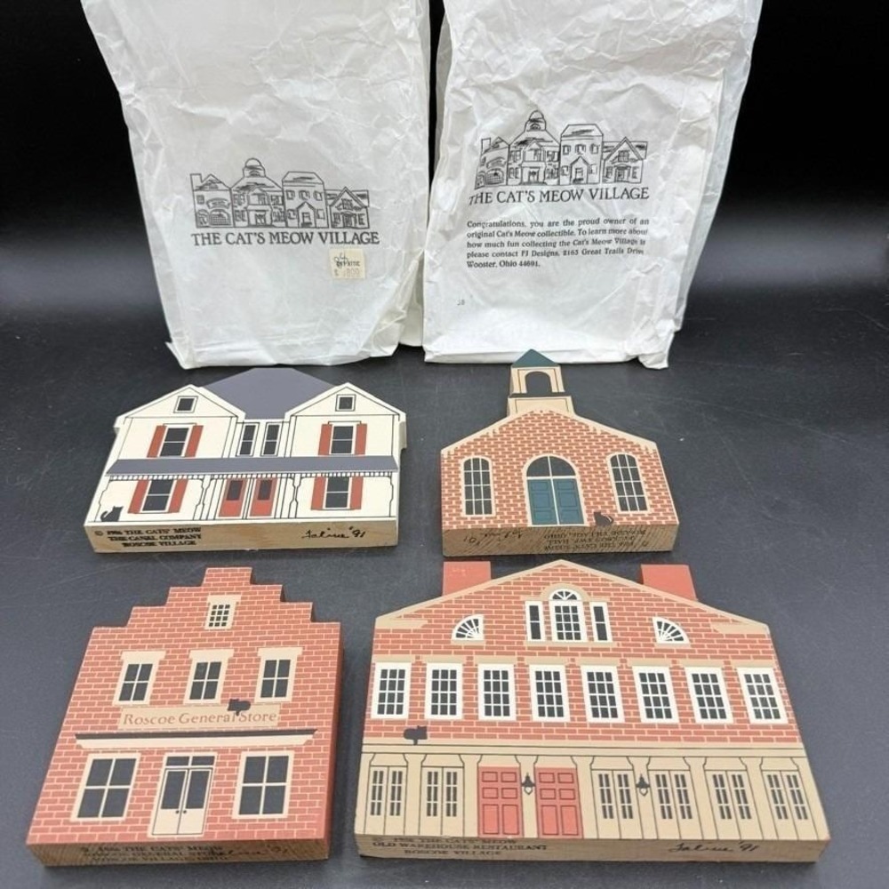 Vtg The Cat's Meow Roscoe OH Village Lot of 4 '90's Warehouse Restaurant Hall